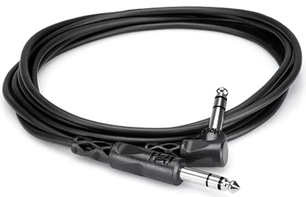 HOSA CSS110R Balanced Interconnect Cable 1/4" TRS to Right Angle 1/4" TRS