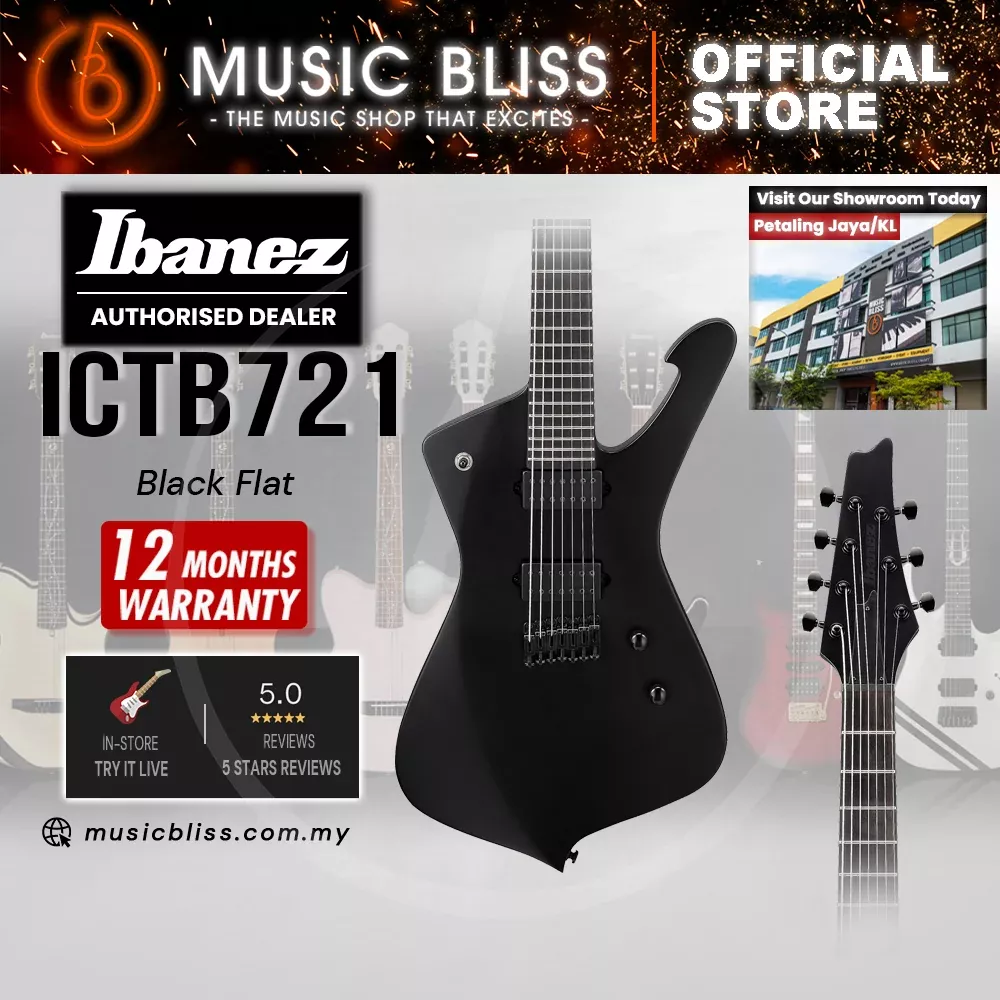 Ibanez Iron Label Iceman ICTB721 7-string Electric Guitar – Black Flat
