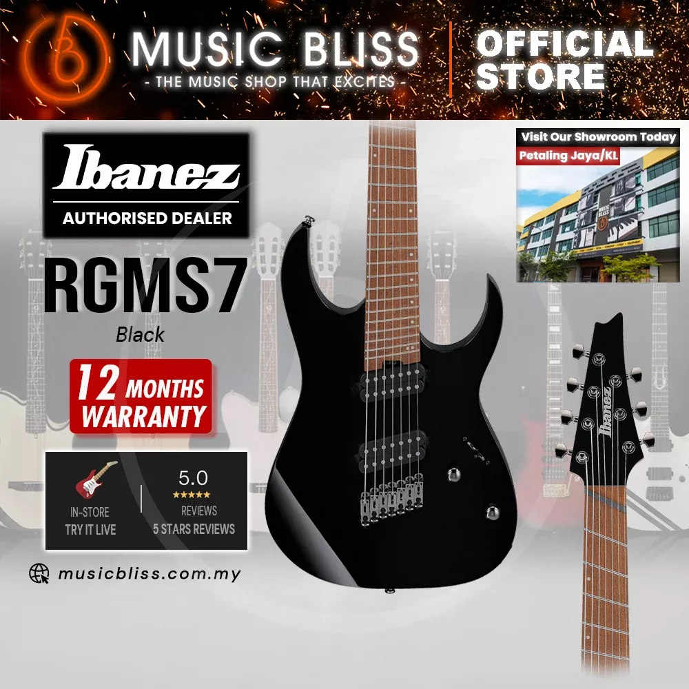 Ibanez RGMS7 7-string Multi-scale Solidbody Electric Guitar – Black
