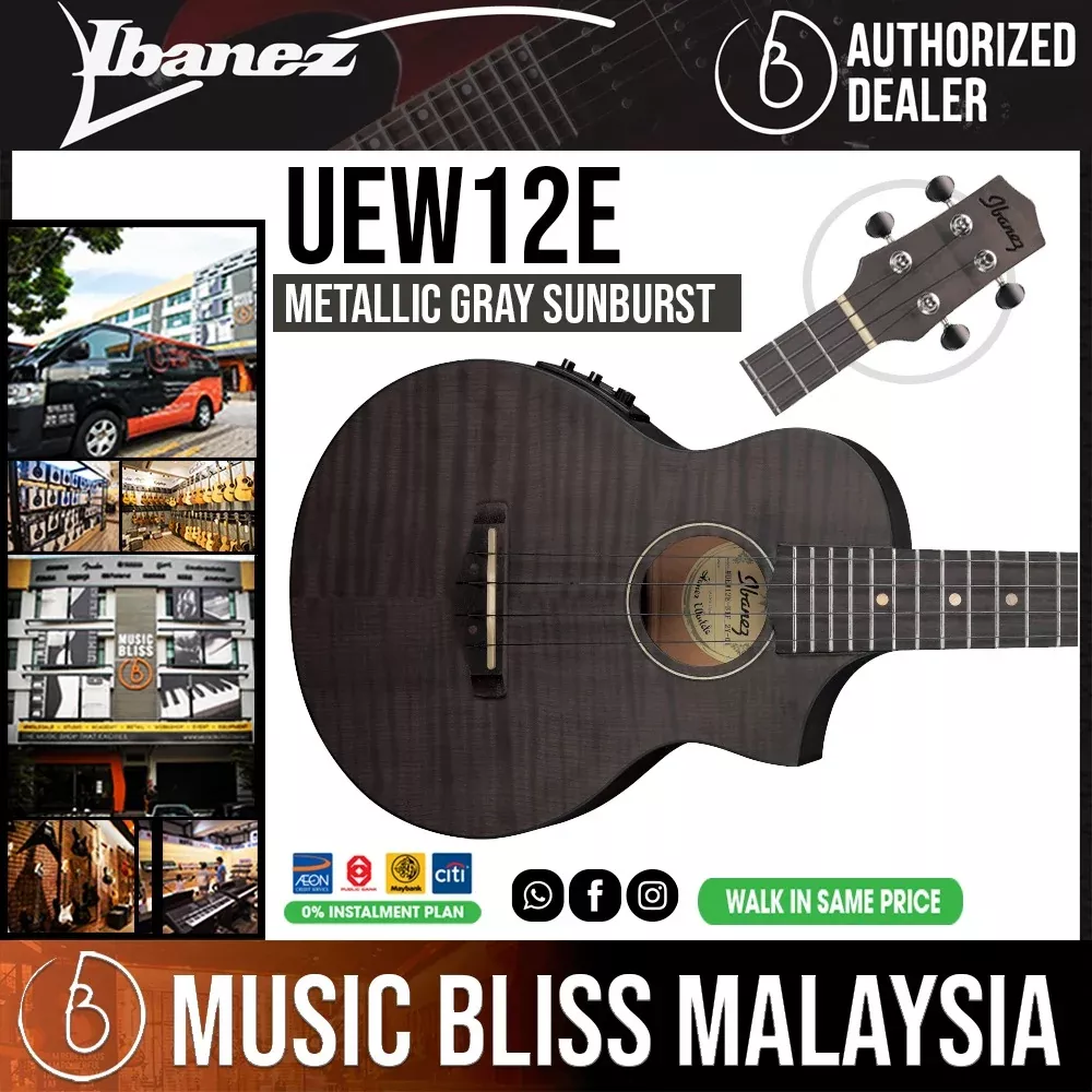 Ibanez UEW12E Flame Maple Concert Ukulele – Black Ice Flat