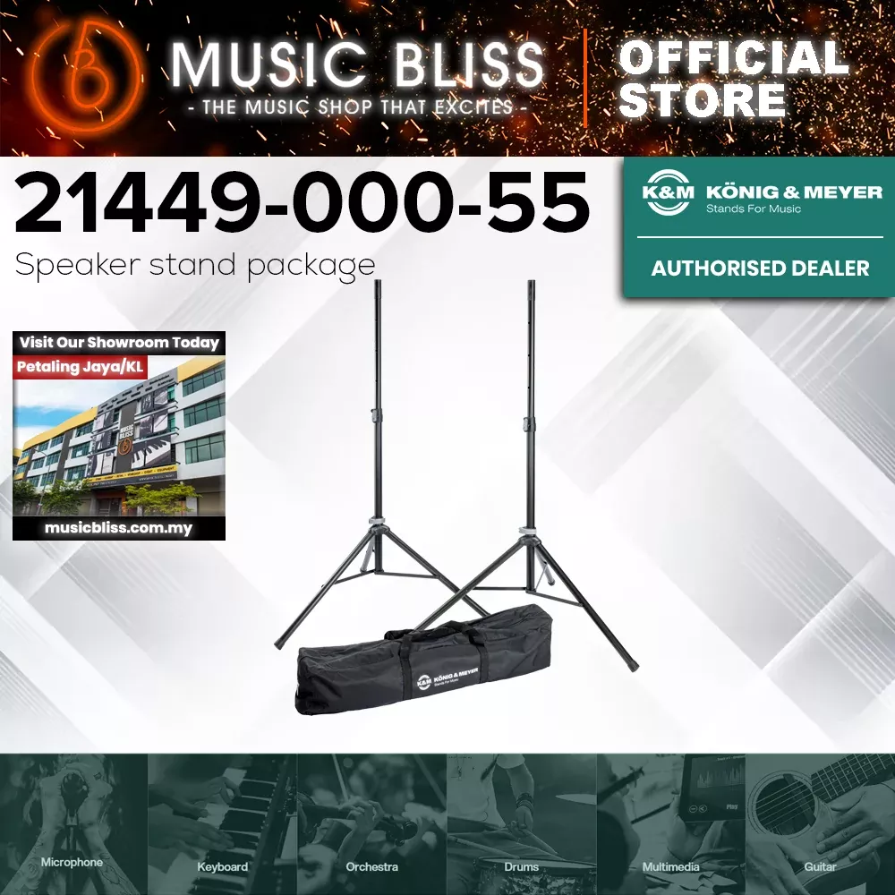 K&M 21449 Two Speaker Stands and Carrying Bag Kit