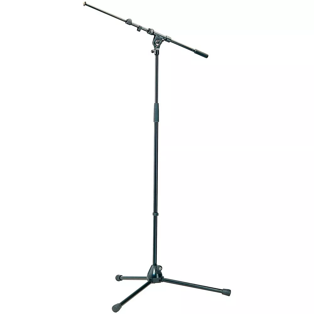 K&M Professional Top-Line Tripod Microphone Stand With Telescoping Boom Arm – Black Black