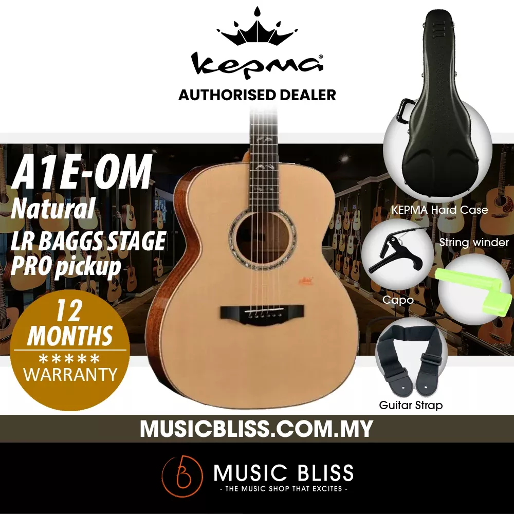 KEPMA A1E-OM Full Solid Sitka Spruce Top Orchestra Model Acoustic Guitar with Pickup – Natural