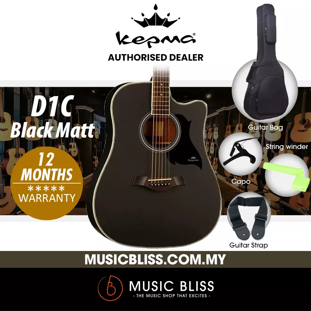 KEPMA D1C Dreadnought Acoustic Guitar – Black Matt
