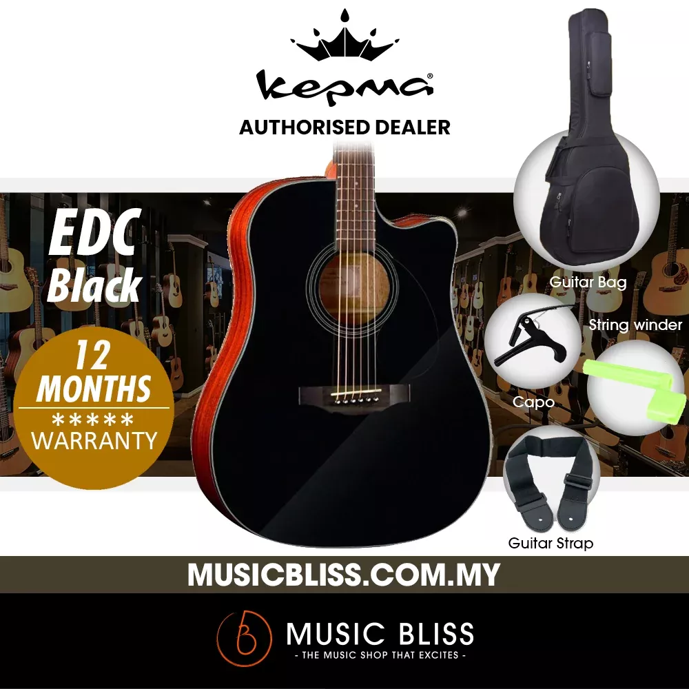 KEPMA EDC Dreadnought Acoustic Guitar – Black