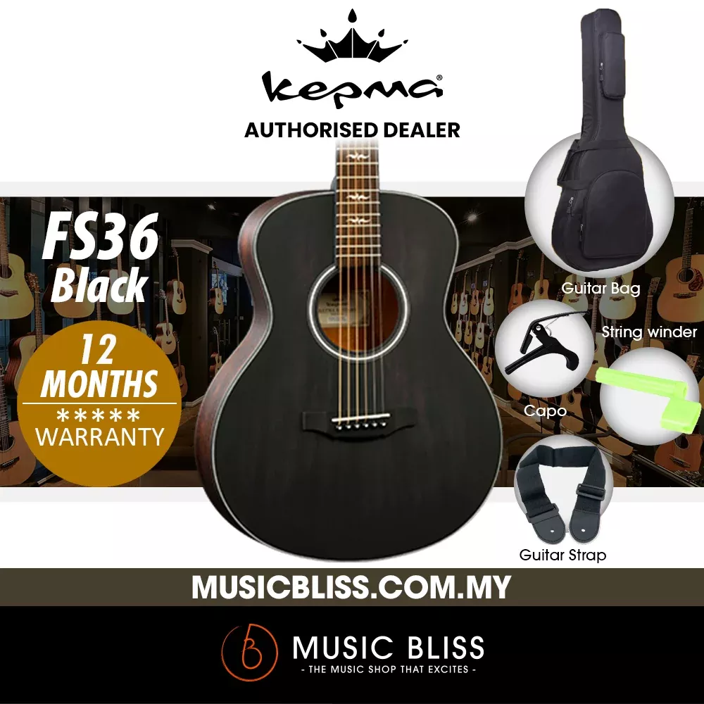 KEPMA FS36 Solid Top Mini Acoustic Guitar – Black