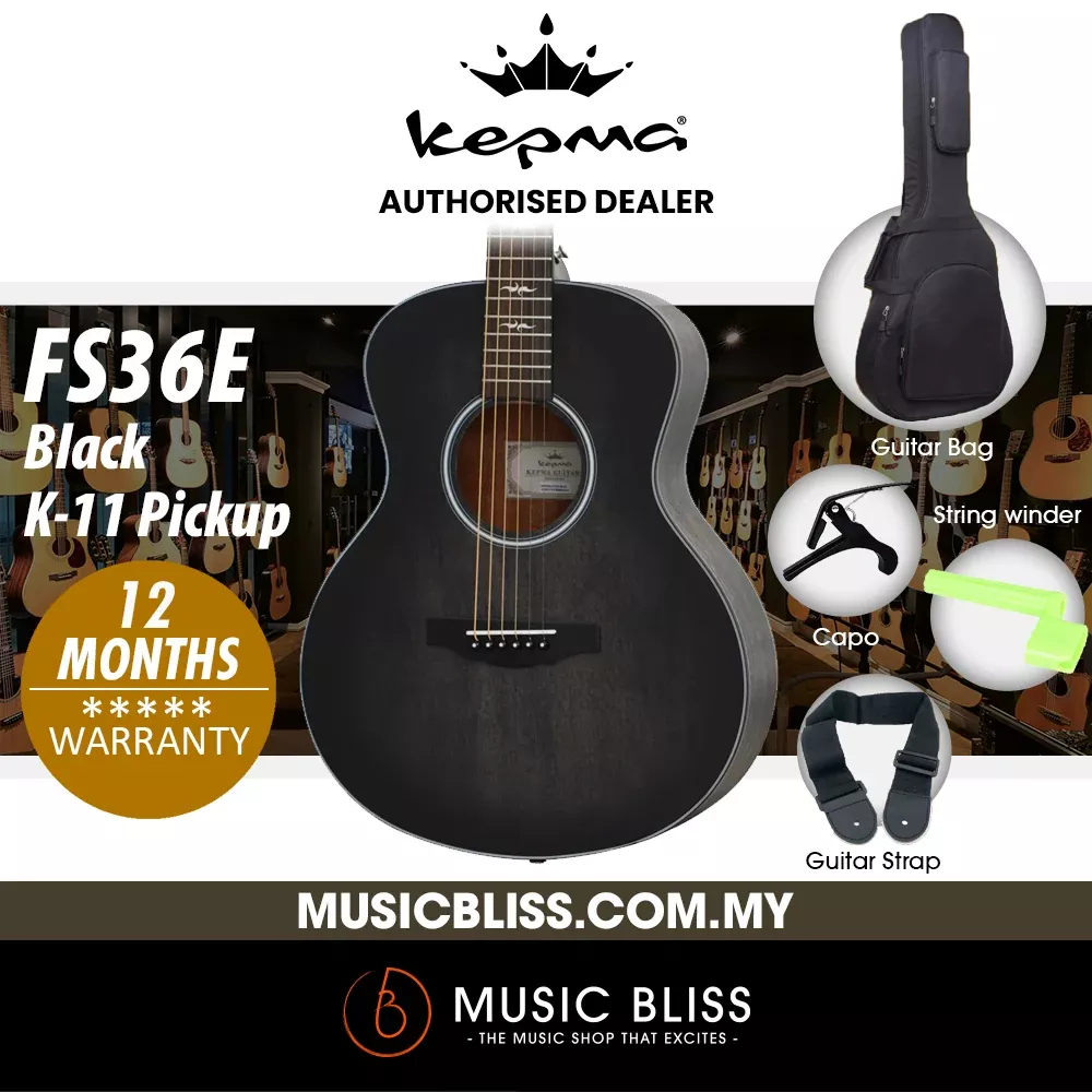 KEPMA FS36E Solid Top Mini Acoustic Guitar with K-11 pickup – Black