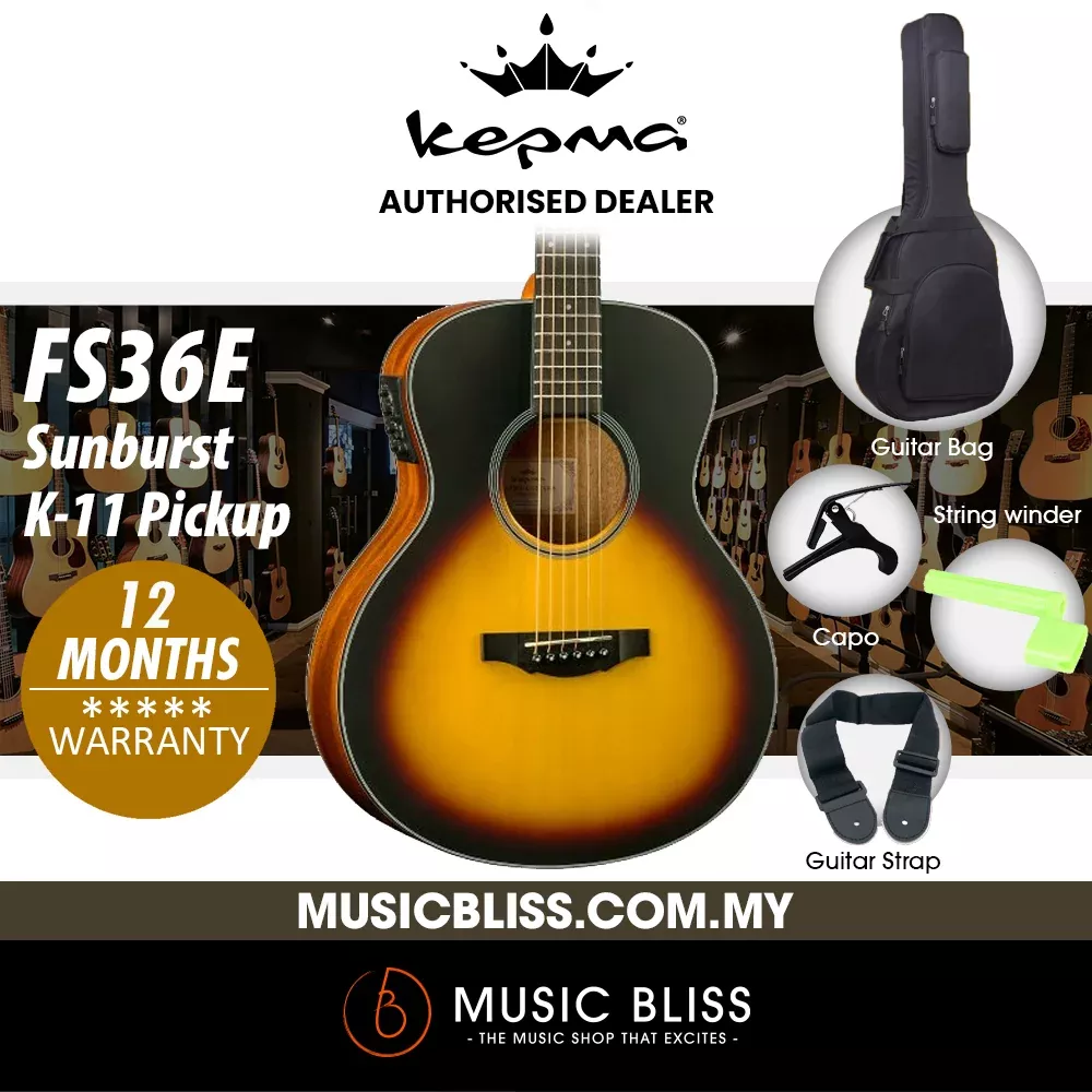 KEPMA FS36E Solid Top Mini Acoustic Guitar with K-11 pickup – Sunburst