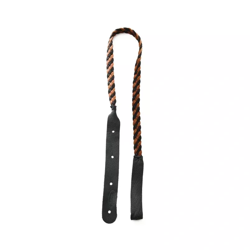 LAKOTA LEATHERS FLAT BRAID MANDOLIN STRAP, BLACK/TOBACCO