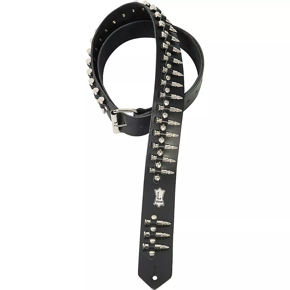 Levy’s Boot Leather Guitar Strap With Metal Bullets Black