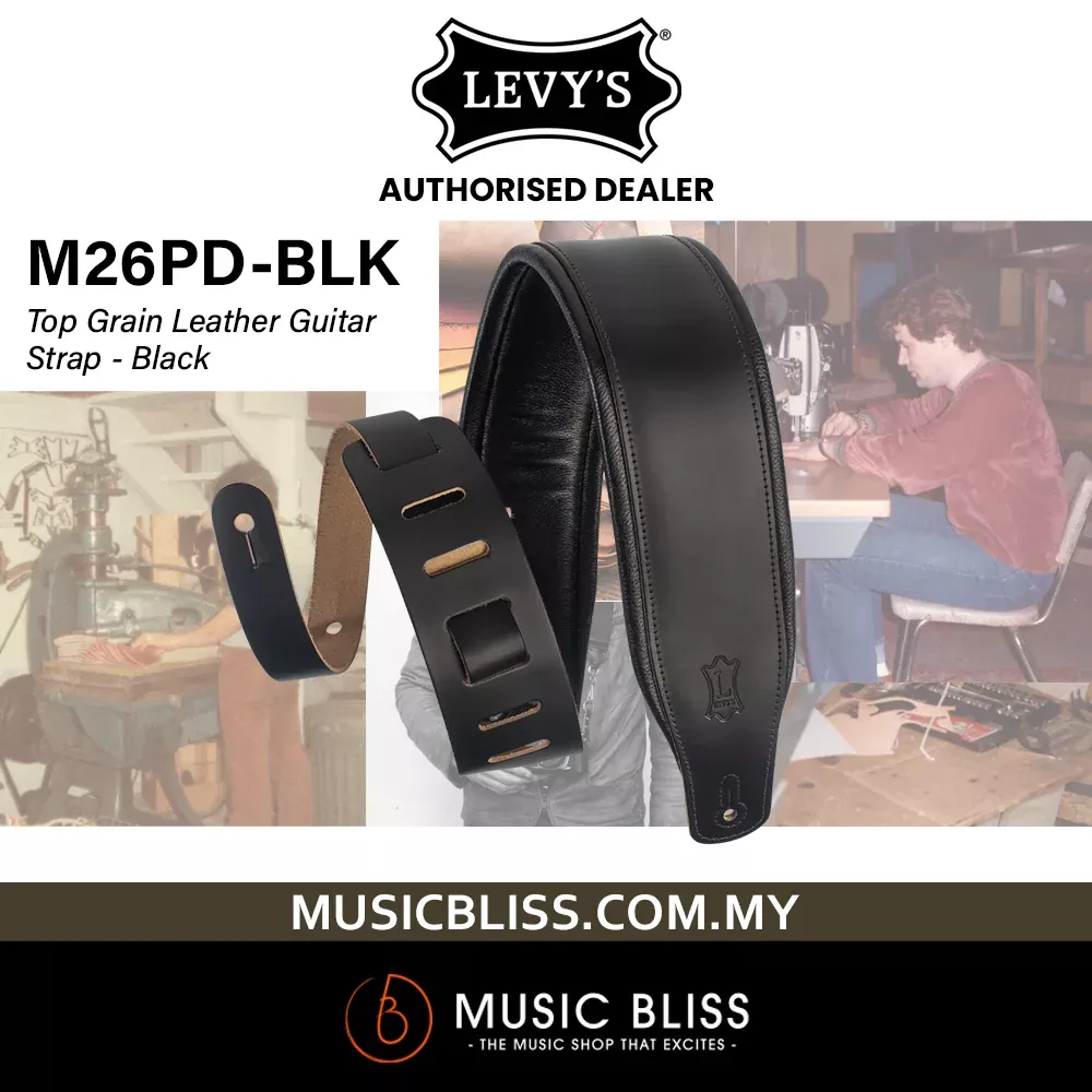 Levy’s M26PD-BLK Top Grain Leather Guitar Strap – Black