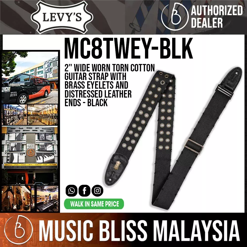Levy’s MC8TWEY Worn Torn Cotton Guitar Strap – Black