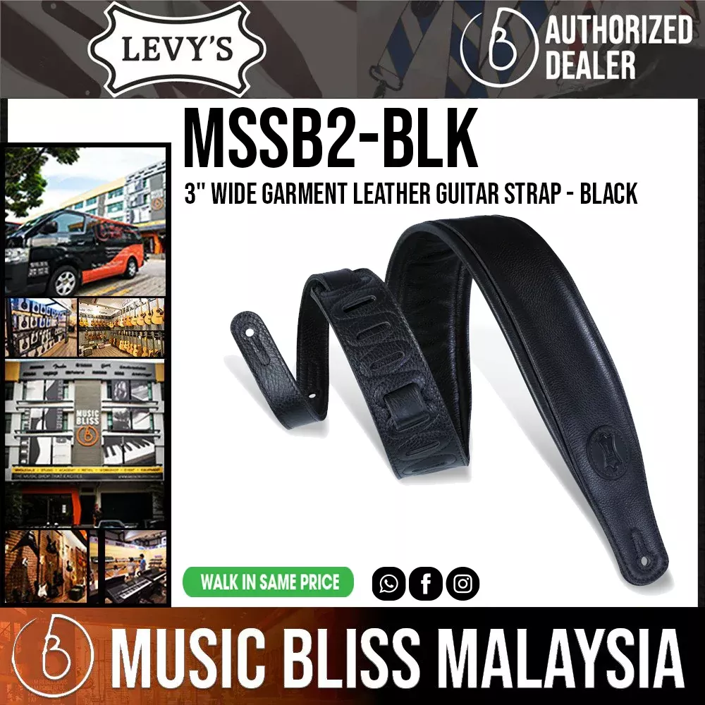 Levy's MSSB2-BLK 3" Wide Black Garment Leather Guitar Strap