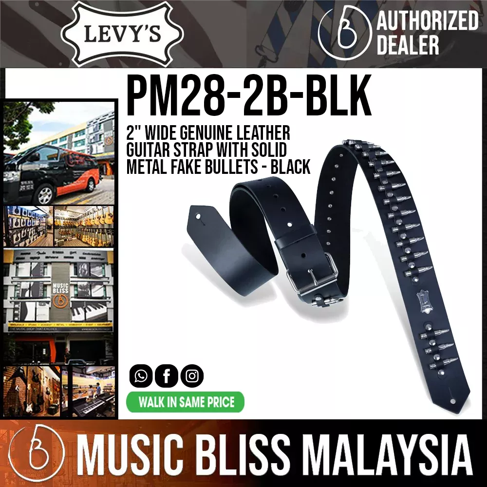 Levy's PM28-2B Genuine Leather Guitar Strap - Black