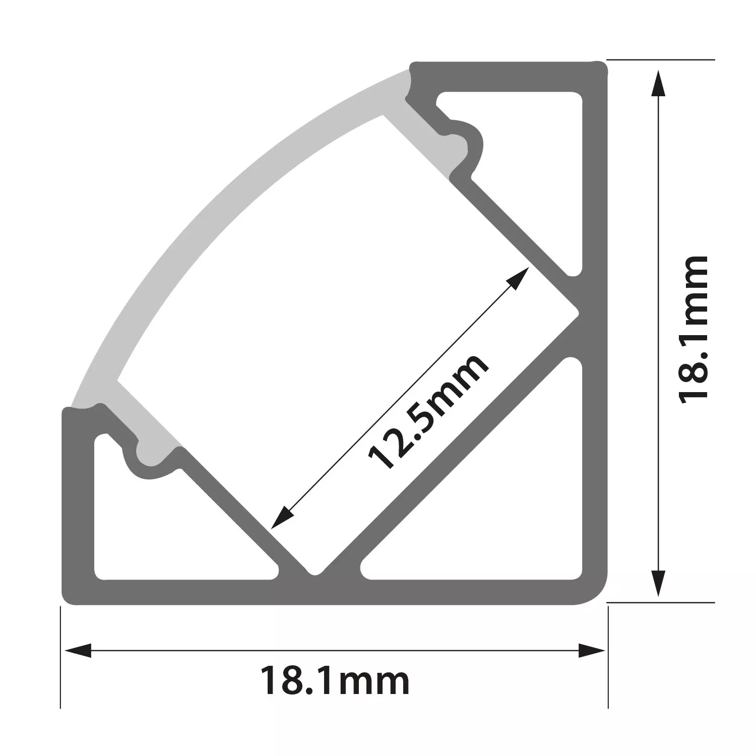 LYYT Aluminium LED Tape Profile – Angle 45° – Transparent Capping – AL1-A1818C