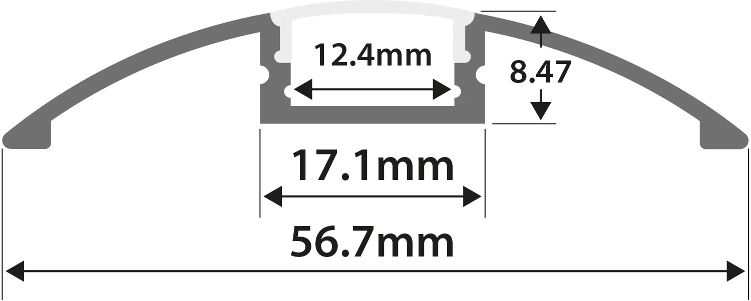 LYYT Aluminium LED Tape Profile – Raised Bar – Transparent Diffuser – AL1-B5712C