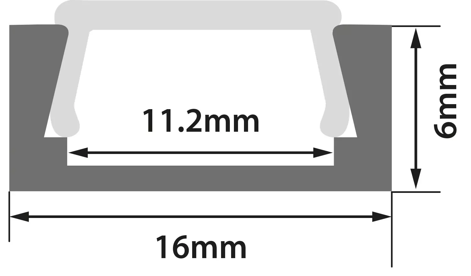 LYYT Aluminium LED Tape Profile – Shallow Section – AL2-S1606
