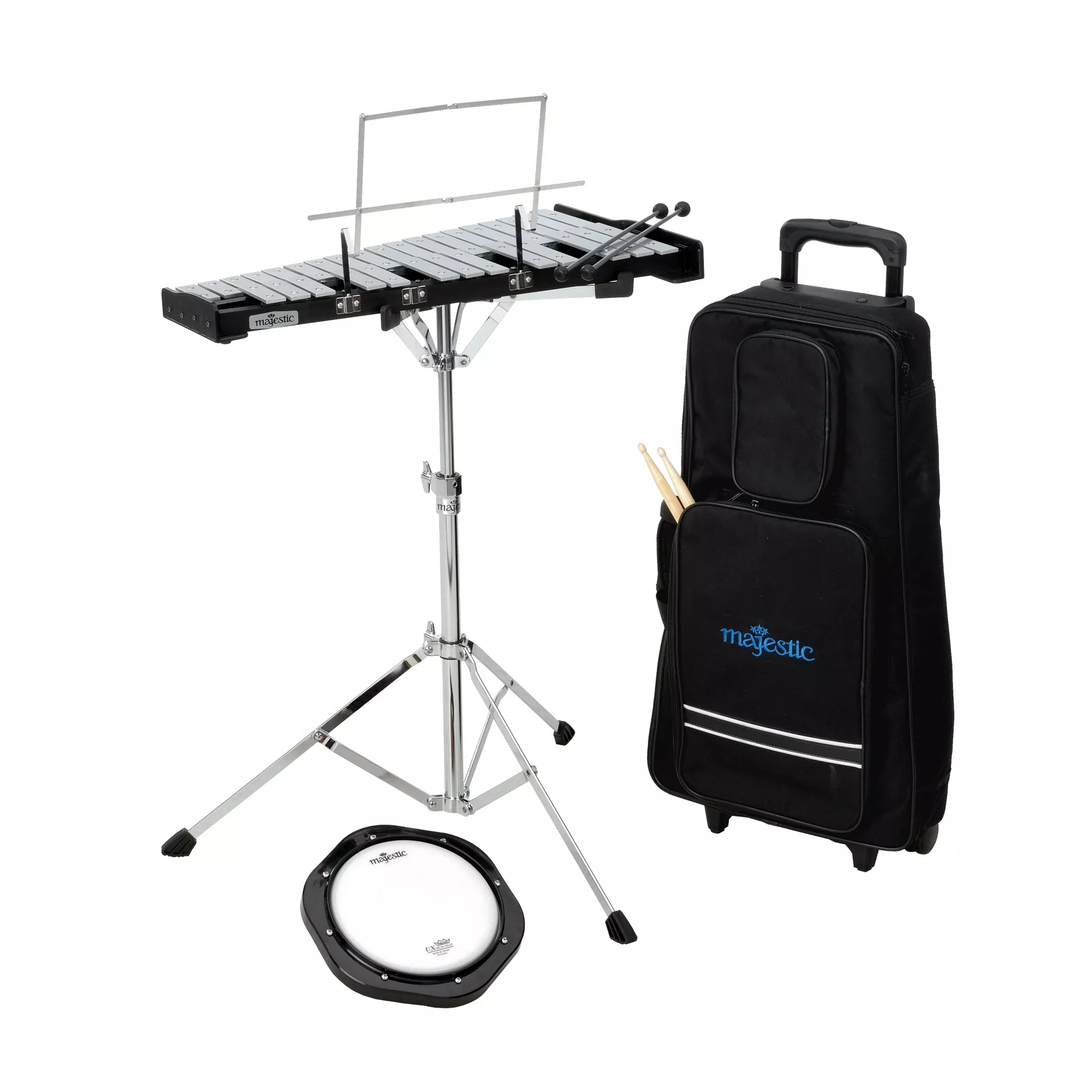 Majestic Glockenspiel & 8″ practice pad kit with trolley (AK32PC)
