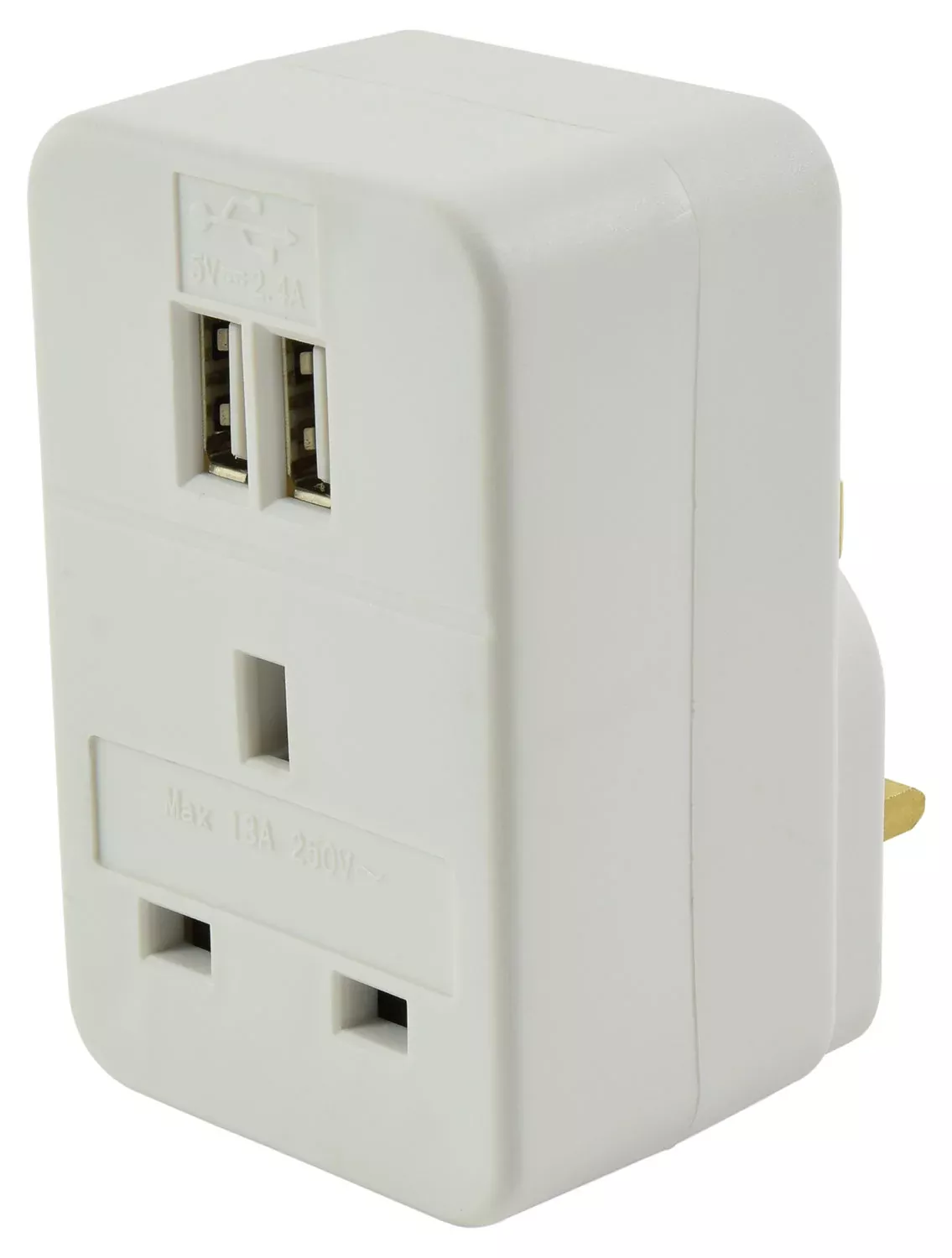 Mercury Plug through UK Mains Adaptor with Dual USB Ports 2.4A Max