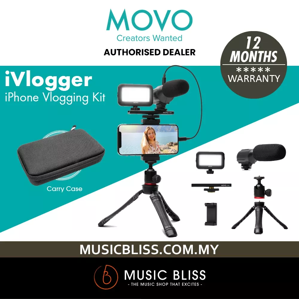 Movo iVlogger Vlogging Kit for iPhone – Lightning Compatible YouTube Starter Kit for Content Creators – Accessories: Phone Tripod, Phone Mount, LED Light and Shotgun Microphone