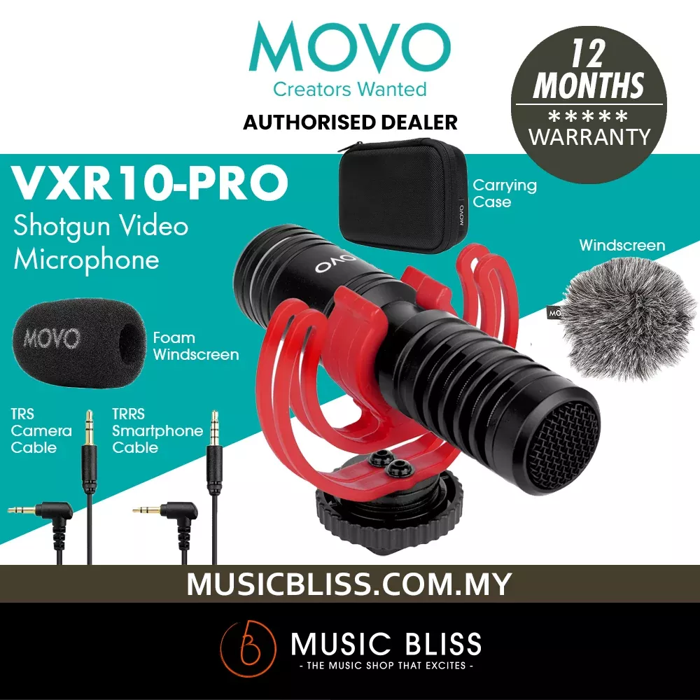 Movo VXR10-PRO External Video Microphone for Camera with Rycote Lyre Shock Mount – Battery-Free ,Compact Shotgun Mic Compatible with DSLR Cameras and iPhone, Android Smartphones