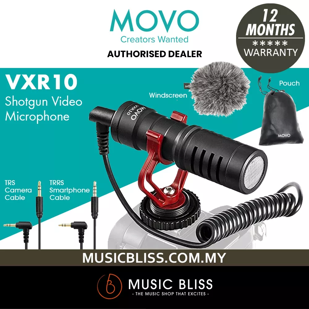 Movo VXR10 Universal Shotgun Mic for Camera – Camera Microphone for DSLR, iPhone and Android Smartphones – Compatible with Canon EOS, Nikon, and Sony Cameras – with Shock Mount, Deadcat Windscreen