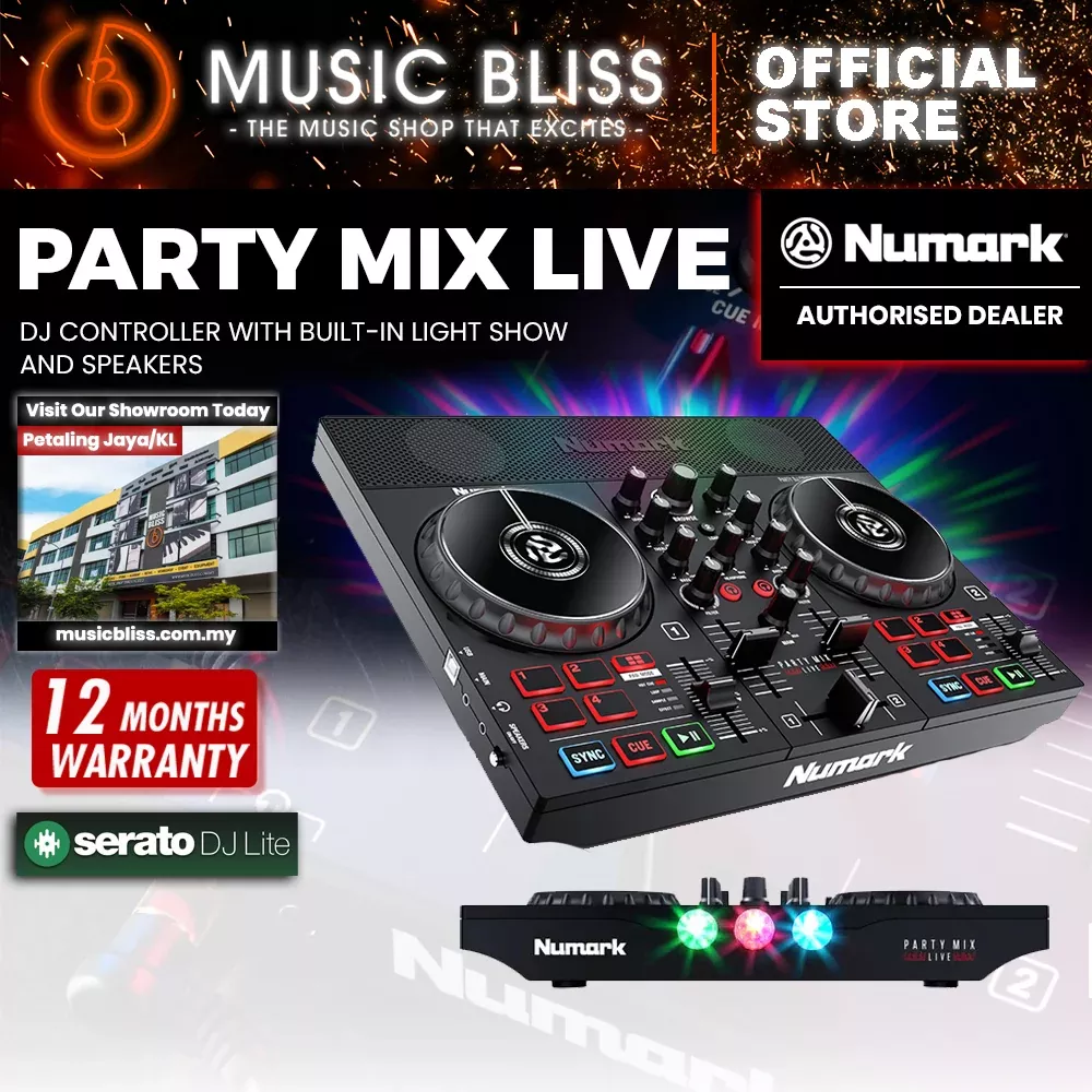 Numark Party Mix Live DJ Controller with Built-in Light Show & Speakers, DJ Set with 2 Decks, DJ Mixer, Audio Interface and USB Connectivity + Serato DJ Lite
