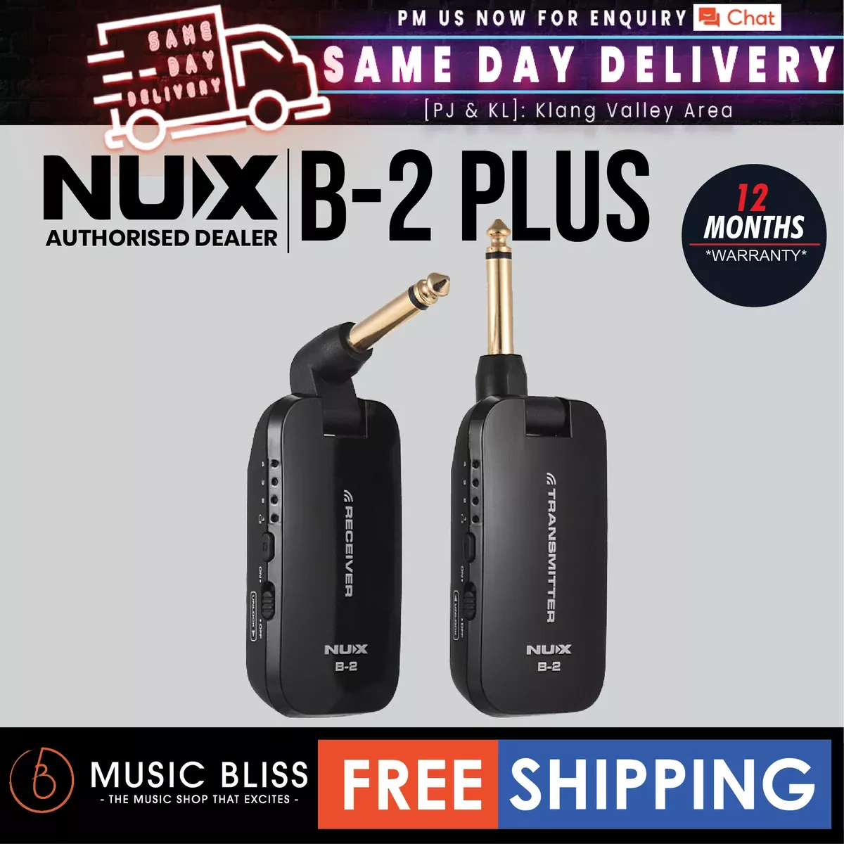 NUX B-2 PLUS 2.4GHz Guitar and Bass Wireless System