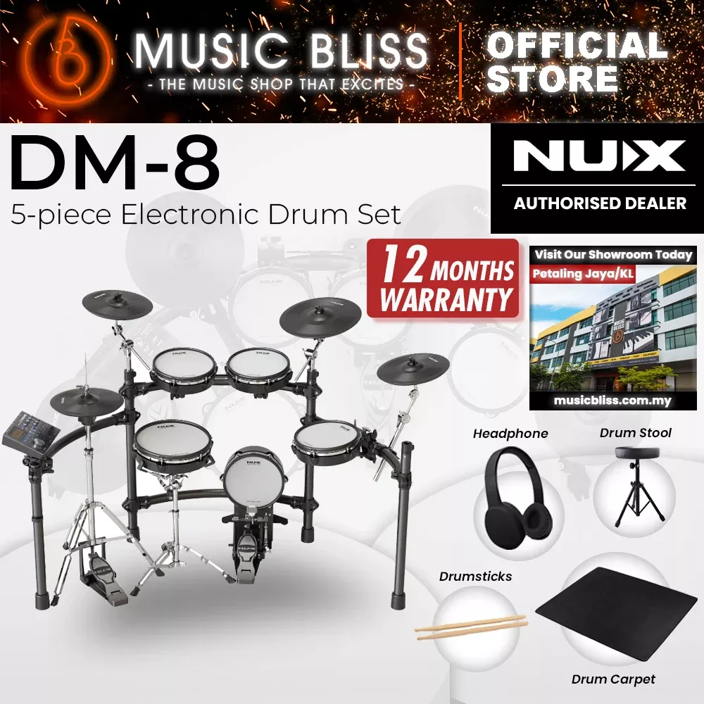 NUX DM-8 5-Piece Professional Digital Electronic Drum Set with Mesh Head