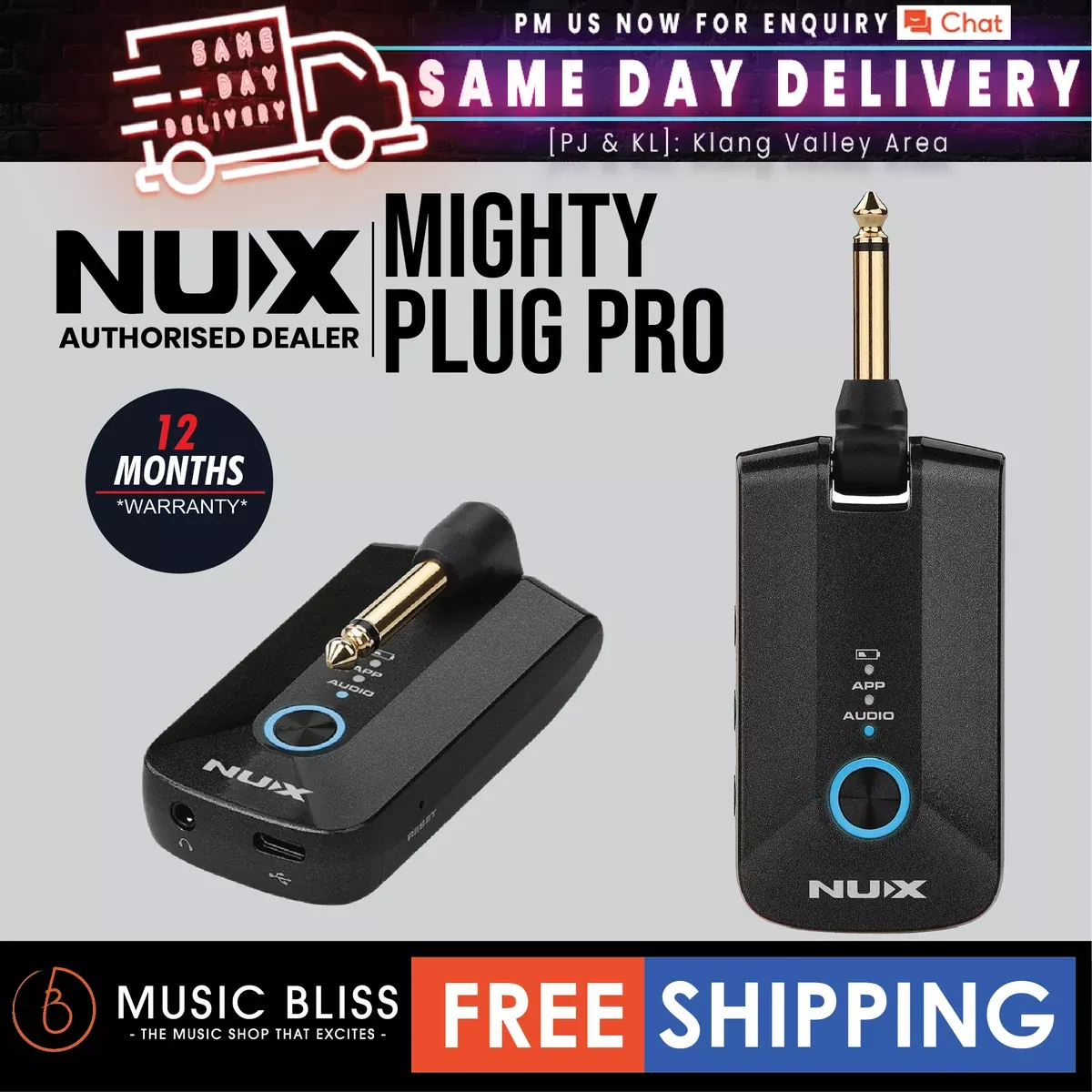 NUX MP3 Mighty Plug Pro Guitar and Bass Amplug with Bluetooth