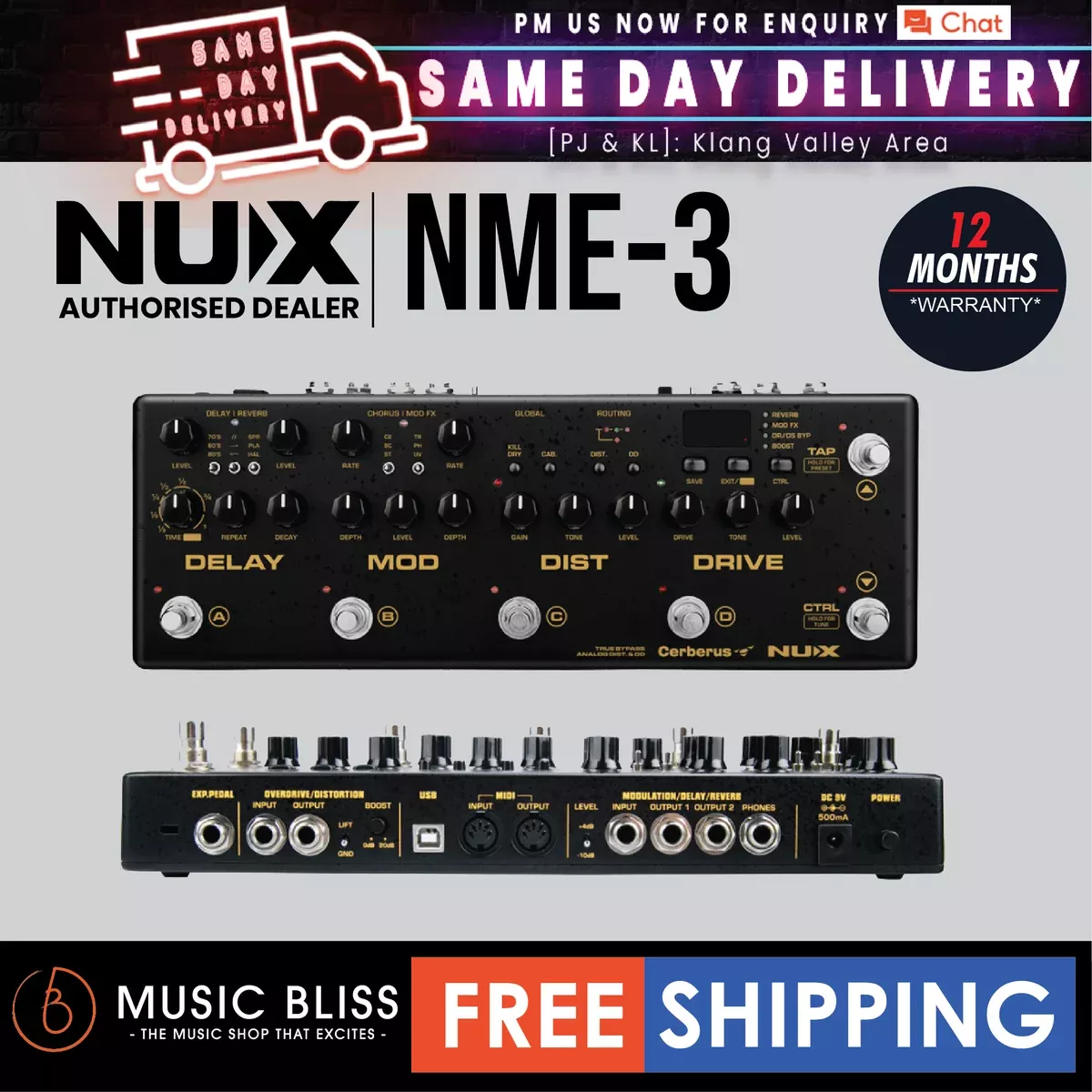 NUX NME-3 Cerberus Integrated Multi Function Guitar Effects and Controller Footswtich Pedal