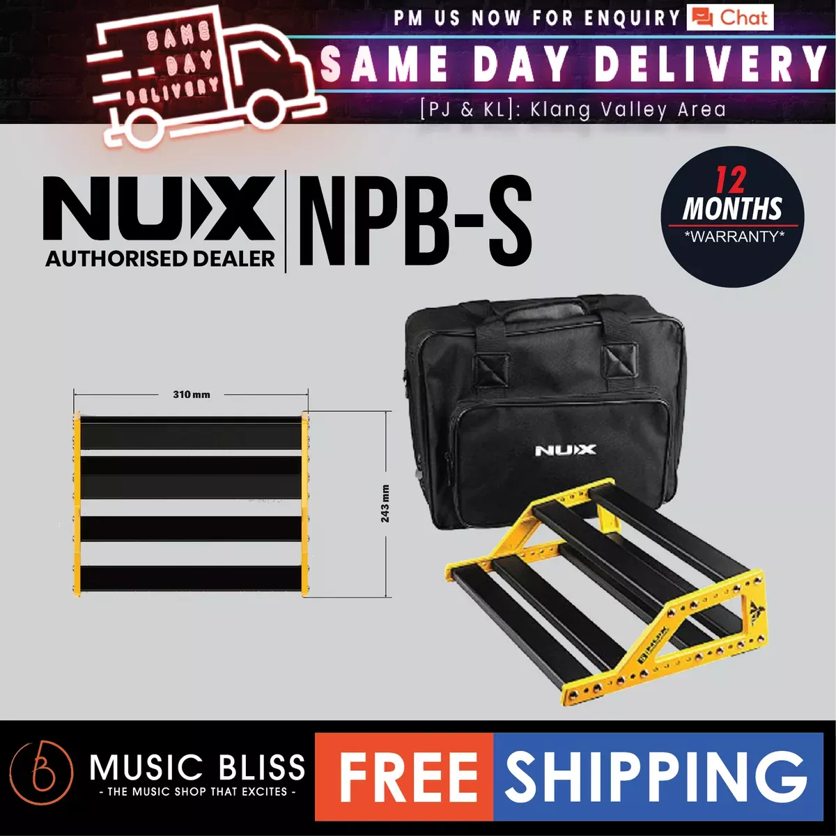 NUX NPB-S Bumblebee Manageable Pedalboard with Bag – Small