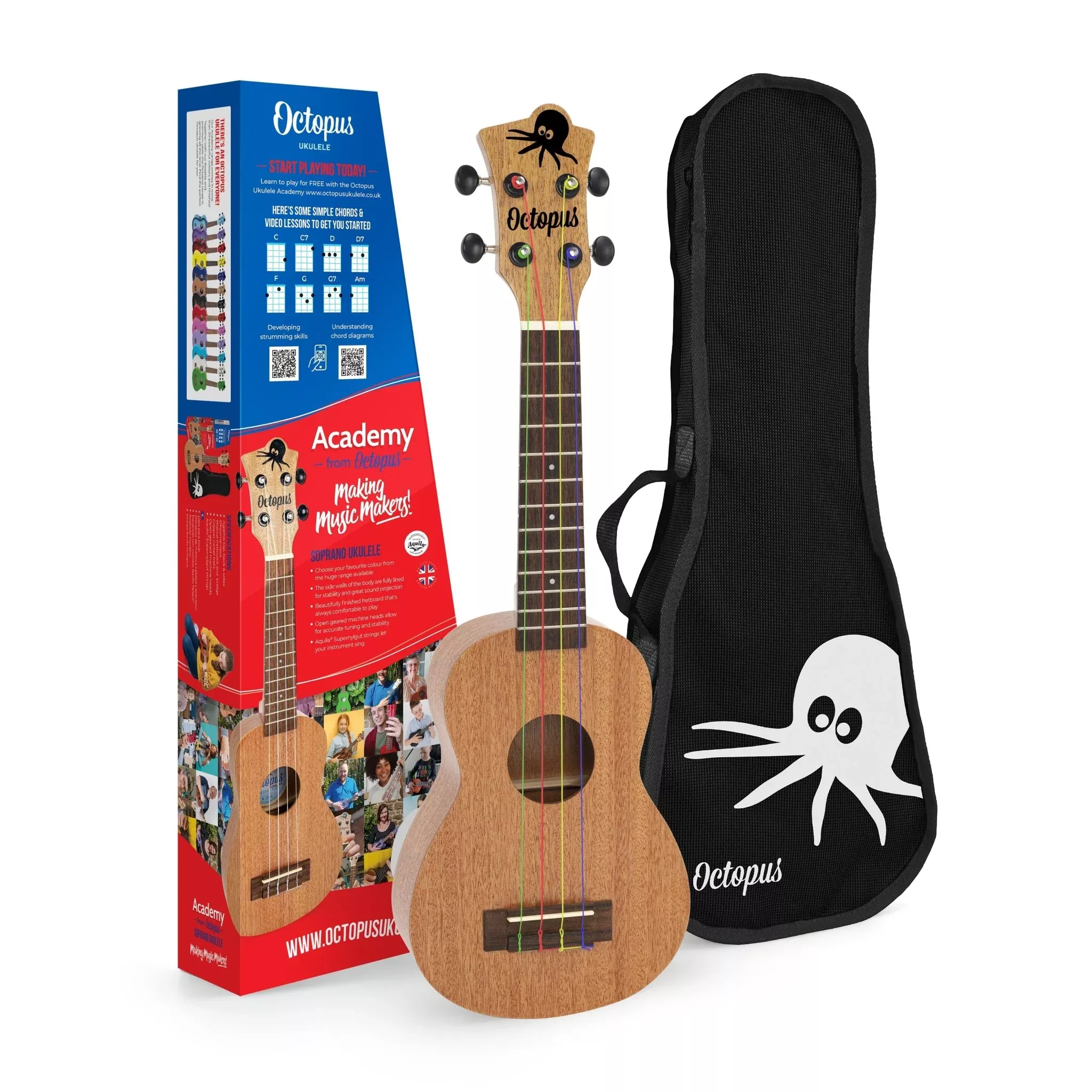 Octopus Academy soprano ukulele – colour strings (UK206-NAT)