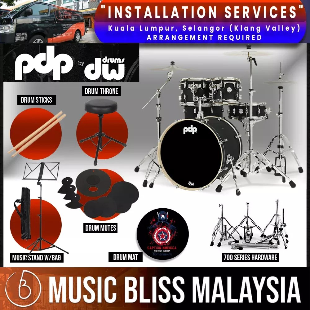 PDP by DW CM5 Concept Maple Shell Pack – 5-piece with Hardware Pack – Satin Black