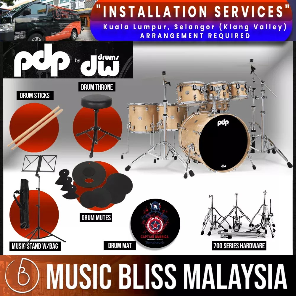 PDP by DW CM7 Concept Maple Shell Pack – 7-piece with Hardware Pack – Natural