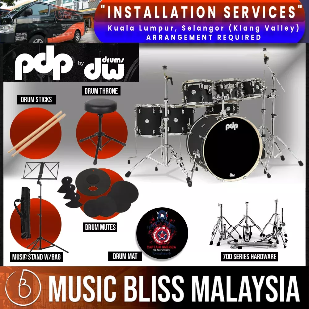 PDP by DW CM7 Concept Maple Shell Pack – 7-piece with Hardware Pack – Satin Black