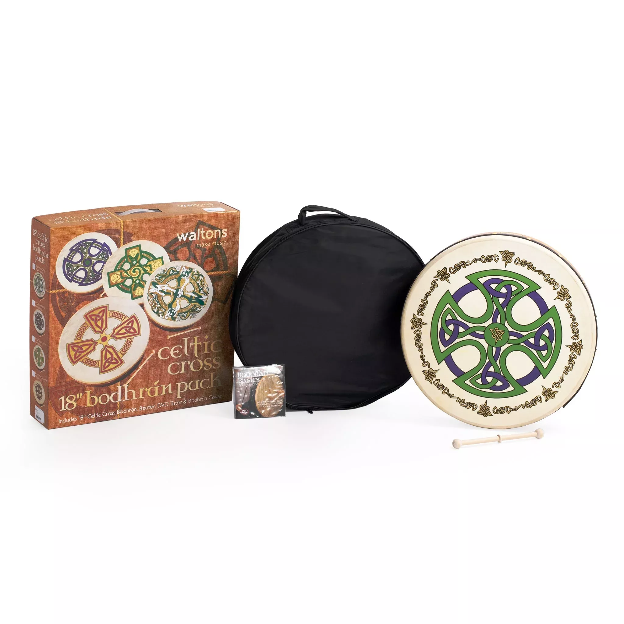 Percussion Plus bodhran 18" Brosna Cross with bag, tipper and DVD (PP1115)