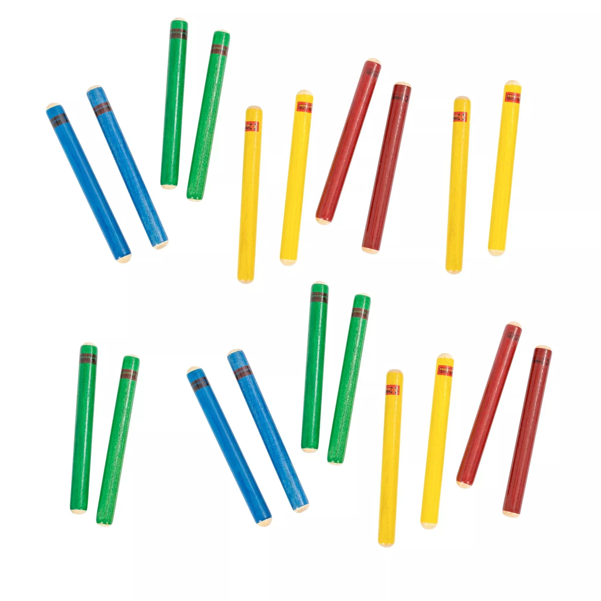 Percussion Plus claves – pack of 10 pairs in mixed colours (PP20320)
