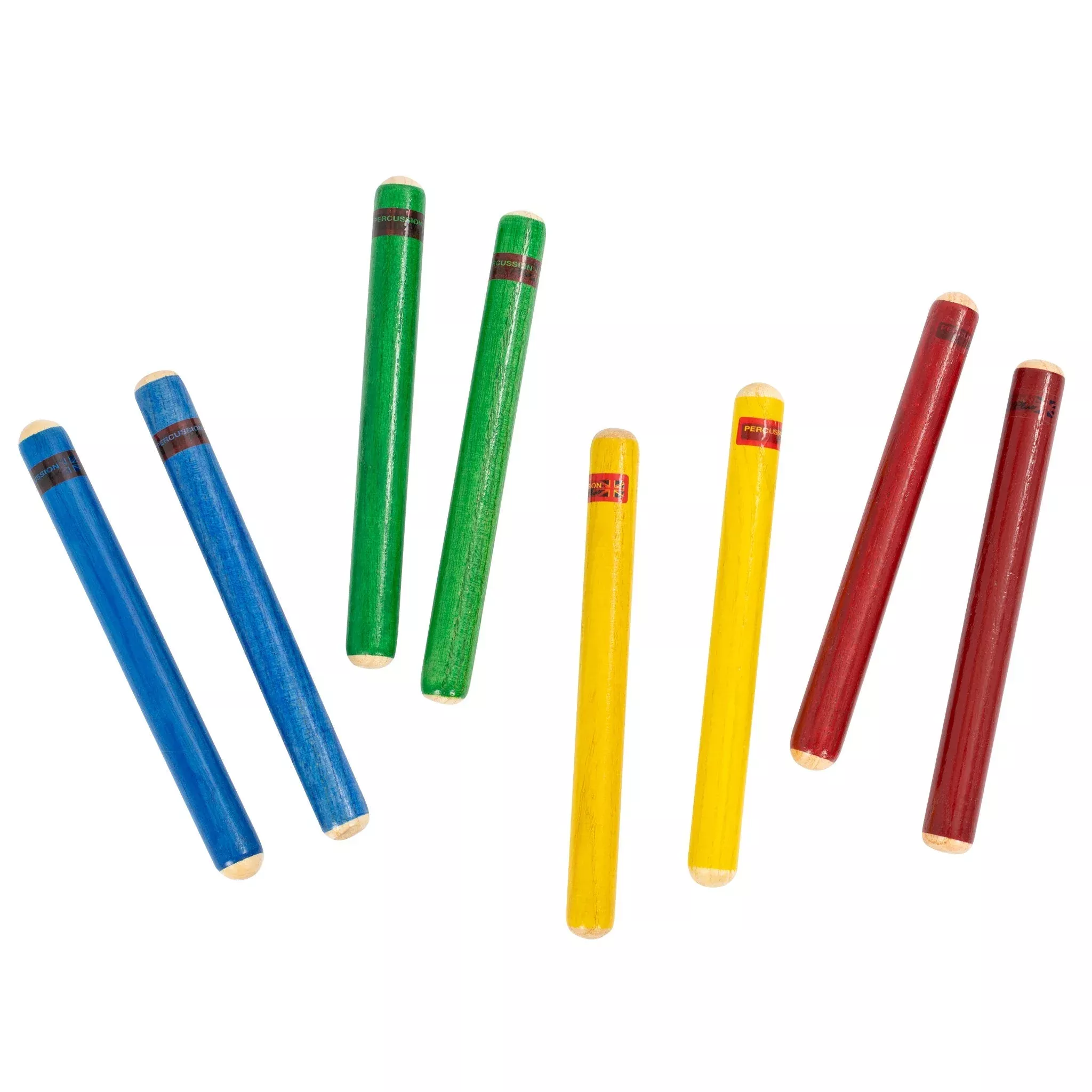 Percussion Plus claves - pack of 4 pairs in mixed colours (PP20308)