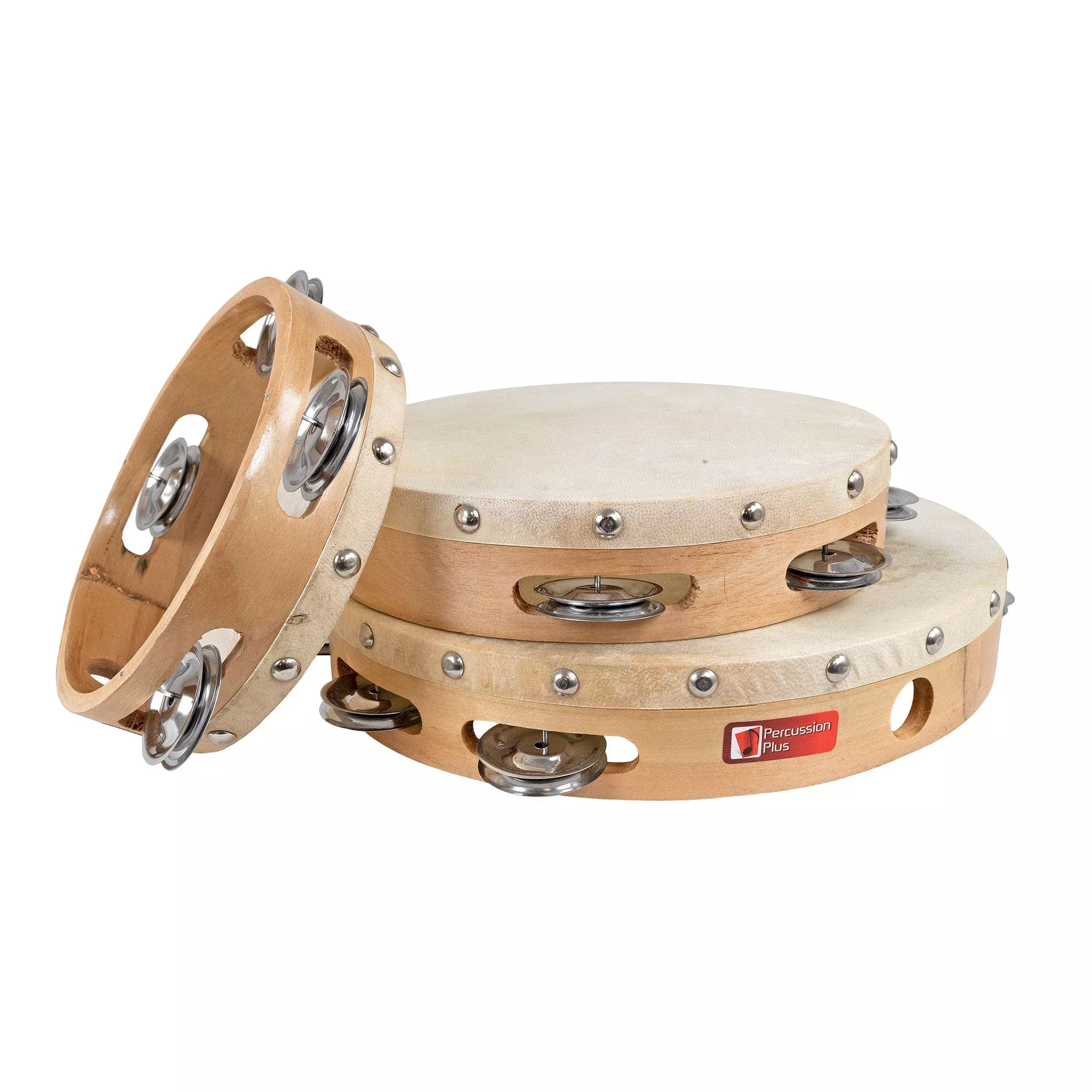 Percussion Plus PP8715 wood shell tambourines 6″, 8” and 10” – 3 Pack (PP8715)