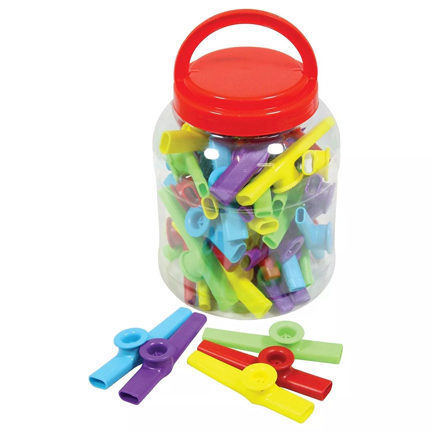 Percussion Plus tub of 30 colourful plastic kazoos (PP3230)