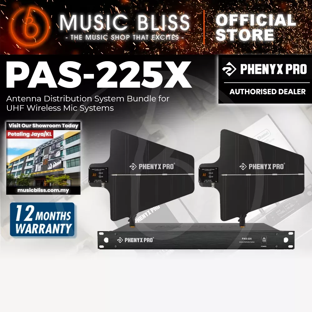 Phenyx Pro PAS-225X UHF Wireless Antenna Distribution System Bundle, Active Directional Antennas, 8 Outputs + 2 Cascade Ports, 160ft Long Coverage, for Stages and Live Shows