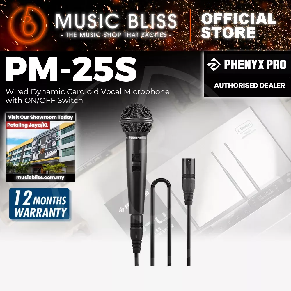 Phenyx Pro PM-25S Cardioid Dynamic Microphone with Switch (with cable and pouch)