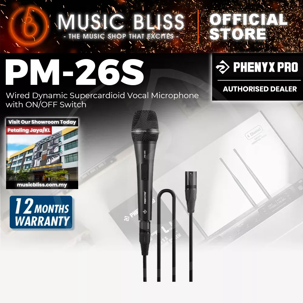 Phenyx Pro PM-26S Supercadioid Dynamic Microphone with Switch (with cable and pouch)