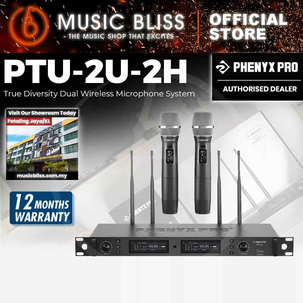 Phenyx Pro PTU-2U-2H Wireless Microphone System, True Diversity Dual Cordless Microphone Set, Professional UHF Handheld Wireless Microphones w/Auto Scan, 2×1000 Channels, 328ft for Stage & Studio