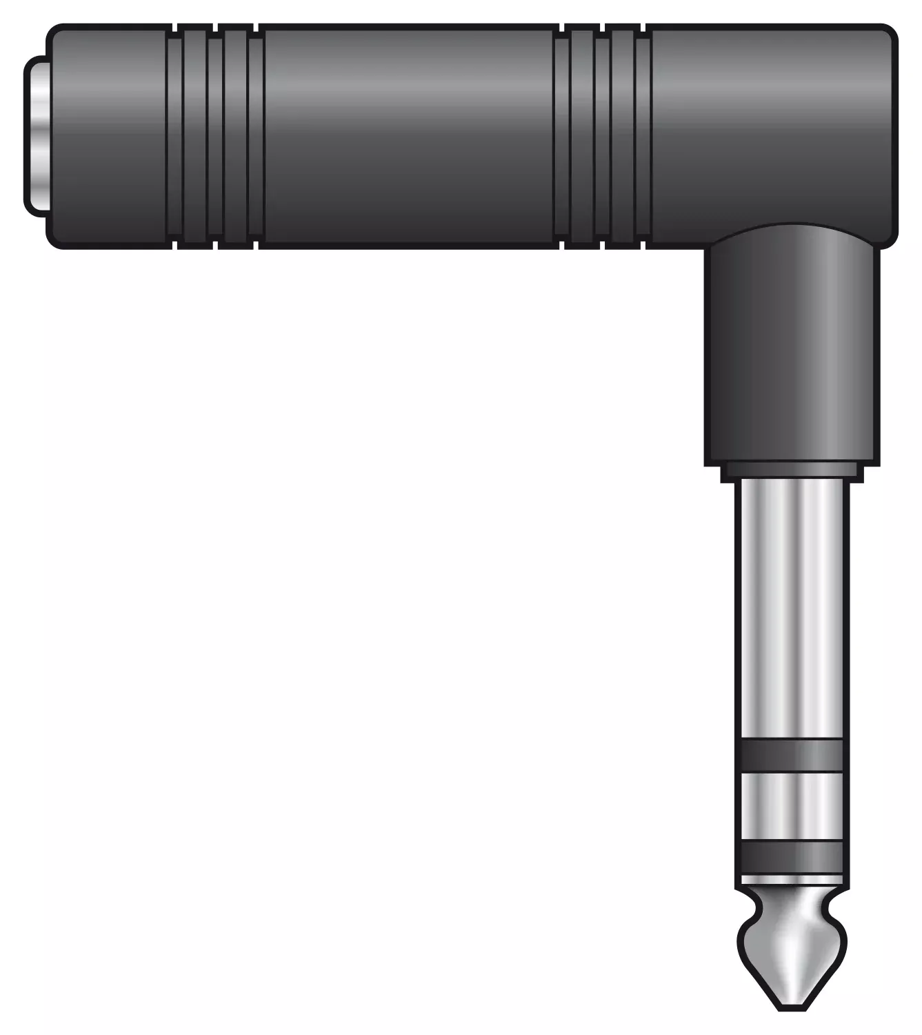 QTX Adaptor Right Angle 6.3mm Stereo Jack Plug – 6.3mm Stereo Jack Socket