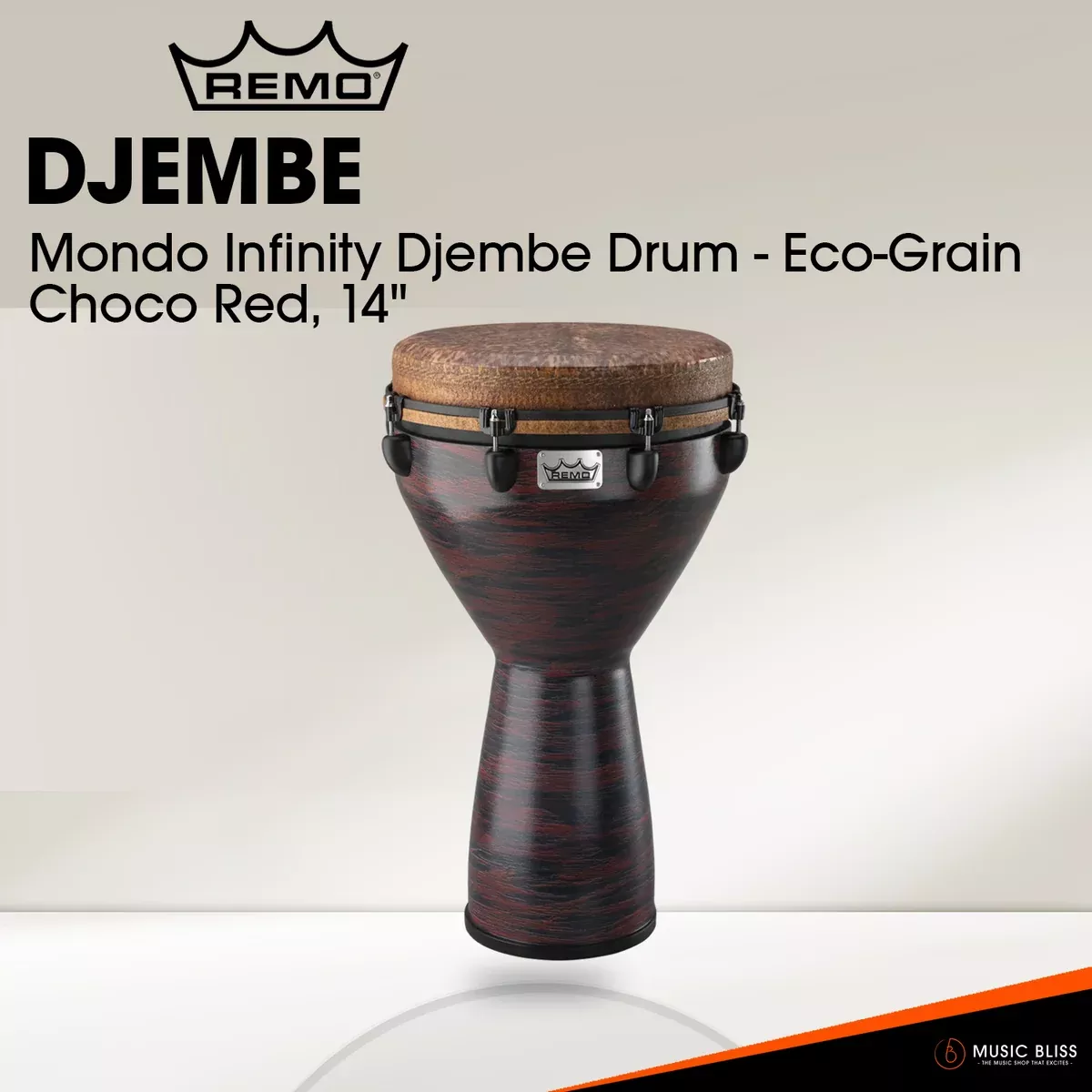 Remo Mondo Infinity Djembe Drum – 14 inch, Eco-Grain Choco Red
