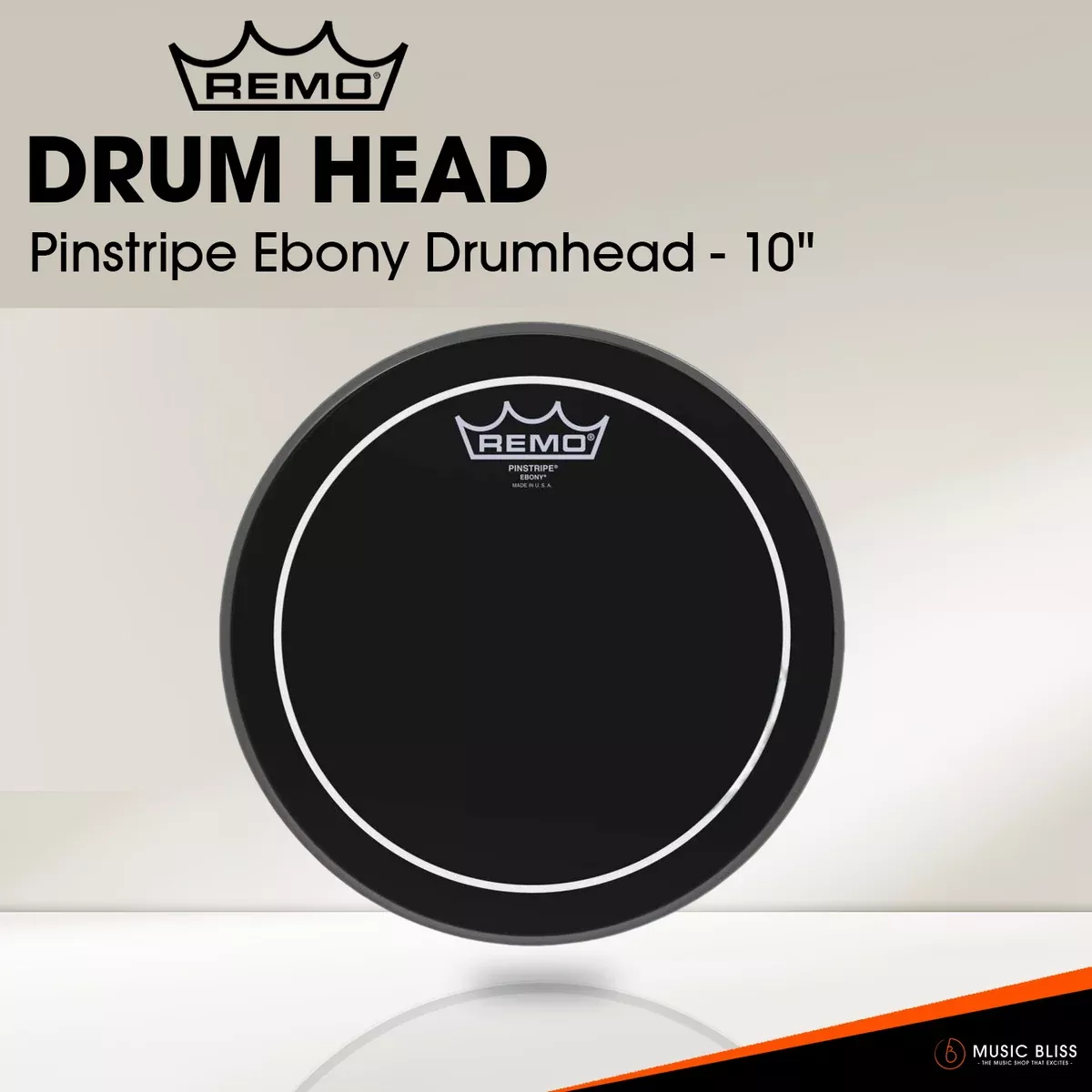 Remo Pinstripe Ebony Drumhead (Available in sizes 10″-18″)