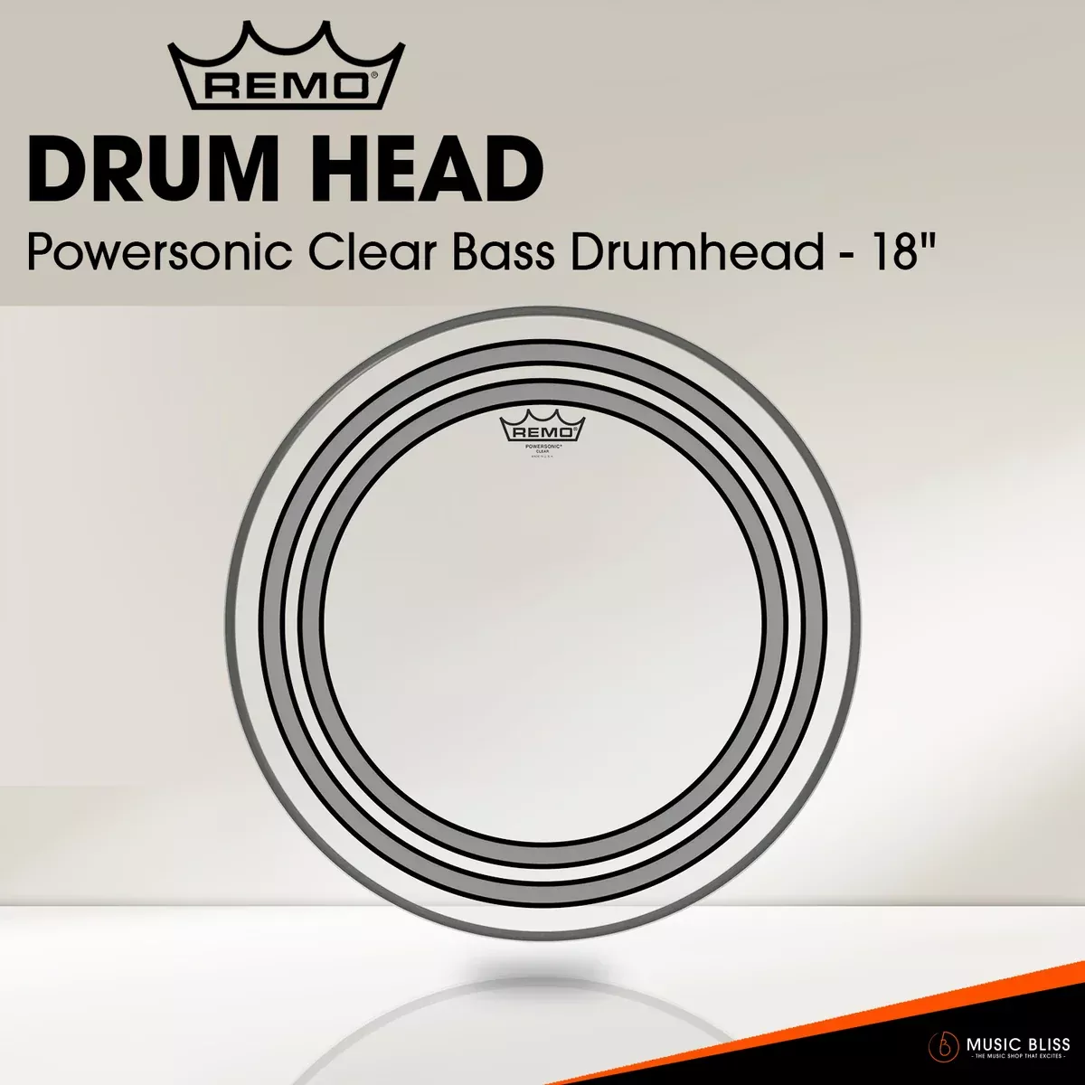 Remo Powersonic Clear Bass Drumhead (Available in sizes 18″-20″)
