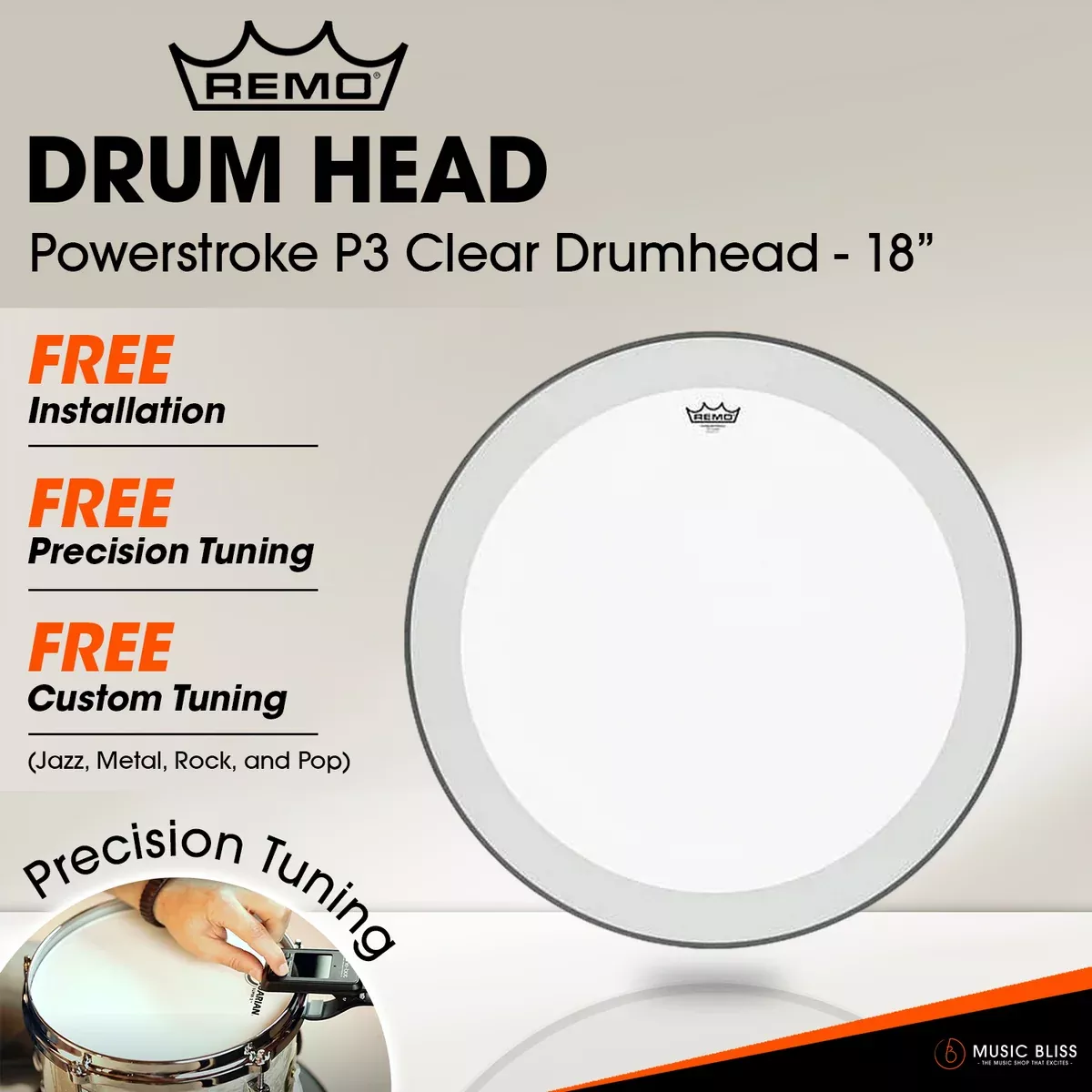 Remo Powerstroke P3 Clear Drumhead – 18″ [Free In-Store Installation]